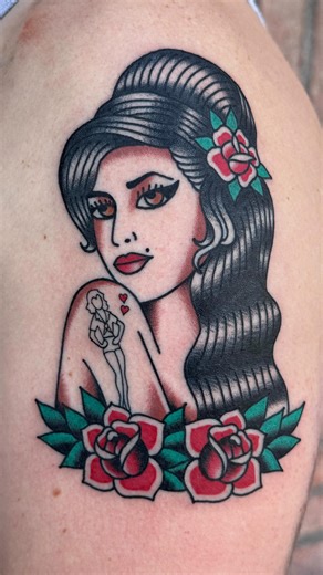 Just wrapped up an American traditional tattoo inspired by Amy Winehouse! Want a custom piece? Text me! #tattoo #tattooing | Blake Aiken