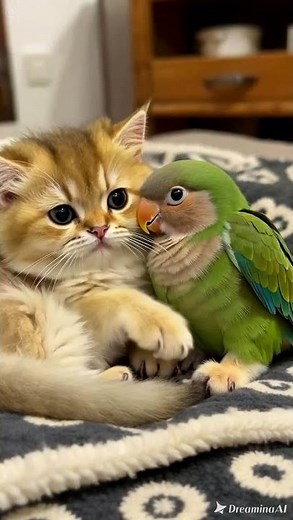 OMG! This Kitten & Parrot Snuggle Will Make Your Day! ✨ Pure Joy Unleashed!