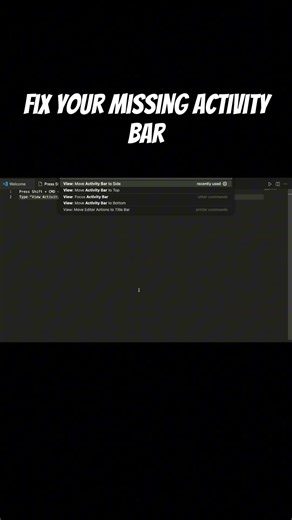 Easy solution for a missing activity bar in VSCode #coding #programming #tips
