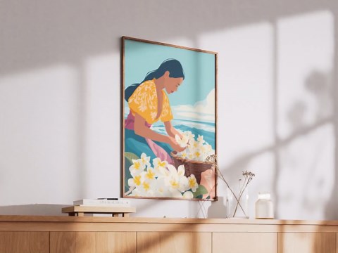 Hawaiian Woman Making Plumeria Lei Art Print Tropical Beach Ocean Wall Decor Modern Minimalist Floral Poster Hawaii Travel Artwork Gift - Etsy
