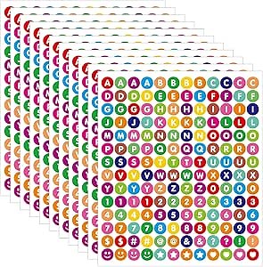 1680 Pcs 10 Sheets Colorful Alphabet Letter Stickers, 0.5in Vinyl Self-Adhesive Number Alphabet Stickers for Arts Crafts, Decals for Sign, Notebook, Collage Album, Scrapbooking Journal Notebook