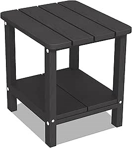 HOMREST Outdoor Side Table, Double Adirondack Rectangular End Table, Poly Lumber Outdoor Side Tables for Patio, Backyard,Pool, Indoor Outdoor Companion
