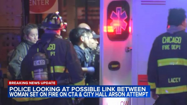 Woman set on fire on CTA Blue Line train; man in custody could be linked to City Hall fire: sources