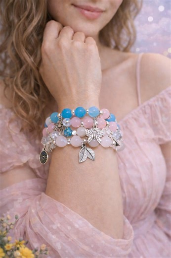 Handmade Boho Beaded Charm Bracelet Stack, Silver Charms - Etsy