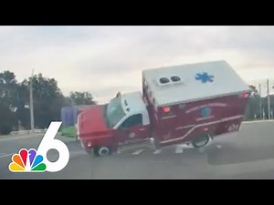 Watch INSANE ambulance rollover crash after being struck by bus on Florida intersection