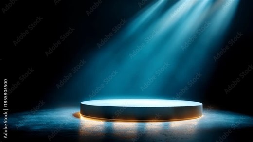 Illuminated podium with dramatic lighting for presentations and events in a dark setting