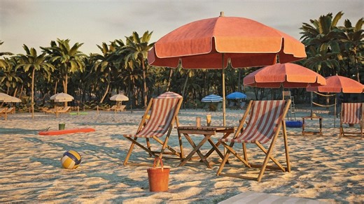 【白嫖20250616】海滩沙滩排球游泳浴场篝火度假场景