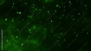 Green particles embers background. Green particles background. Green particles sparks background.