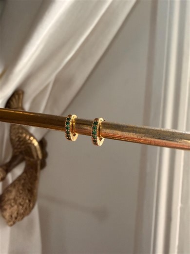 Gold Emerald Green Crystal Huggie Hoop Earrings Small 9mm Gold Plated - Etsy