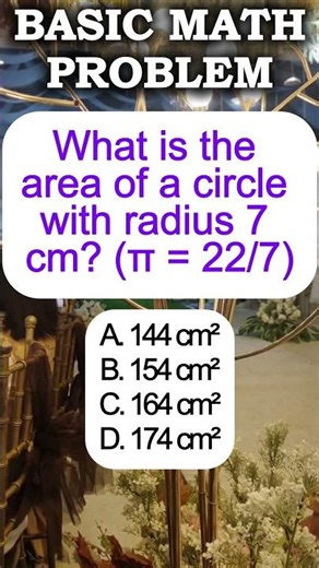 What is the area of a circle with radius 7 cm? (π = 22/7)A.144 cm²B.154 cm²C. 164 cm²D. 174 cm²#math