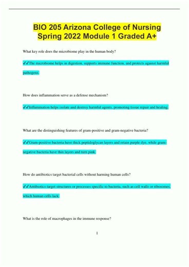 BIO 205 Arizona College of Nursing Spring 2022 Module 1 Graded A2121