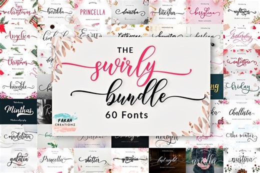 Swirly Fonts Bundle, 60 Elegant Script Calligraphy Font Families - Etsy