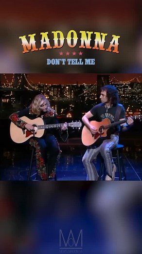On November 3, 2000, Madonna was a guest on the « Late Show With David Letterman » to promote her new album, Music. This gave the Queen the opportunity to perform « Don’t Tell Me » for the first time live and in an acoustic version, accompanied by guitarist Monte Pittman! That was 25 years ago. Please don’t tell her to stop ❤️ 🇫🇷 - Le 3 novembre 2000, Madonna était invitée du « Late Show with David Letterman » pour promouvoir son nouvel album Music. L’occasion pour la Reine d’interpréter « Don