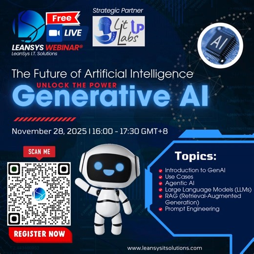 ✨ The Future of Artificial Intelligence – Unlock the Power of GEN AI 🚀 🗓️ Join our FREE exclusive webinar session on November 28, 2025, at 4:00 PM (Asia/Manila) to discover how Generative AI (GenAI) is reshaping industries and driving unprecedented innovation! What You Will Discover: 🧠 Introduction to GenAI: Understanding the fundamentals of this transformative technology. 💬 Large Language Models (LLMs): The powerful engines powering modern GenAI applications. 🛠️ Prompt Engineering: Best pr