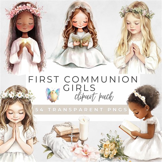 Watercolor First Holy Communion Clipart, Religious Clipart, Christian Clipart, First Communion, Catholic Clipart, Praying, Bible, Church - Etsy