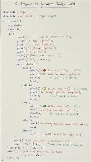 C Program to Simulate Traffic Light with Colors & Sleep Function | Beginner Project