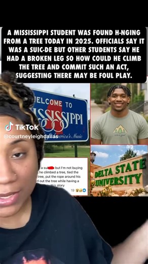 A Black student, Demartravion “Trey” Reed, 21, from Grenada, was found dead hanging from a tree on the campus of Delta State University in Cleveland, Mississippi. ￼ • He was discovered by a DSU staffer at 7:05 a.m. near the Court of Governors dorms and pickleball courts. ￼ • According to law enforcement, no foul play is suspected at this time. ￼ • The university has cancelled all classes and events for the day while investigations are underway. ￼ • Counselors and support services have been made 