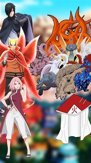 Naruto & Sasuke & Sakura 🆚 Tails beast & Hokage #naruto #shortsfeed #akatsuki #anime