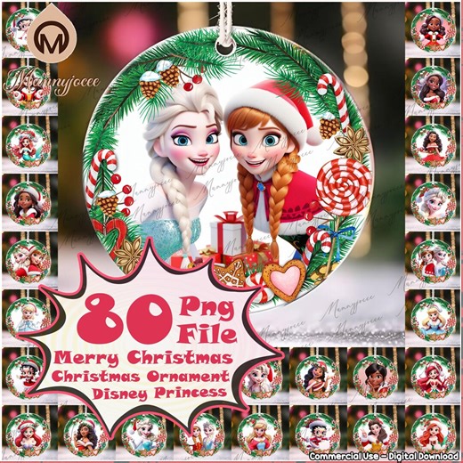 80 Princess Christmas Ornament 2025 PNG Bundle, Christmas Round Holiday Clipart, Festive Winter Hanging Decoration Set, Digital Download - Etsy