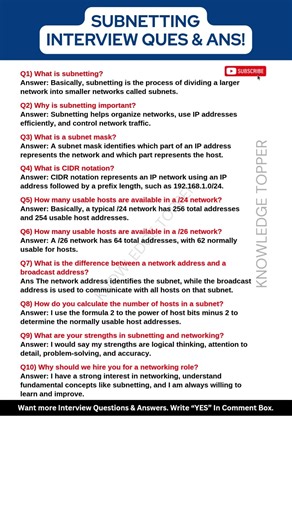 Subnetting Interview Questions and Answers