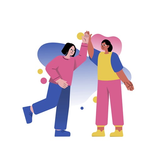 Playful High Five Animation with Colorful Abstract Shapes