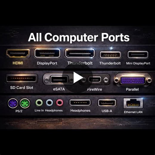 🔌 Complete Guide to Computer Ports (Cinematic Macro View) In this video, I show every important computer port in stunning macro detail — HDMI, USB-A, USB-C, Thunderbolt, Ethernet LAN, VGA… | Ashok Kumar G V N