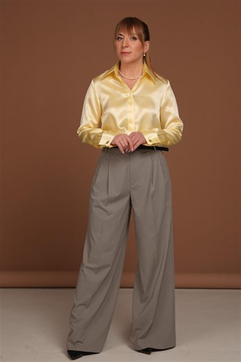 Butter Yellow Luxury Pure Mulberry Silk Blouse: Handmade Satin Shirt for Women With French Cuffs. 100% Silk Clothes for Women - Etsy