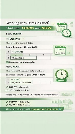 Excel TODAY & NOW Functions ⏰ | Auto Date & Time in Reports