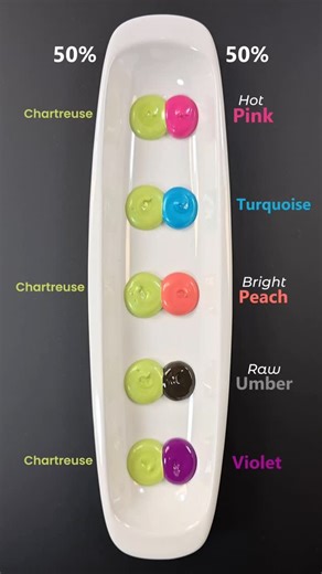 Mini Art Zone on Instagram: "Chartreuse With Different 5 Colors Combinations 🎨 #colormixing #paintmixing #art #asmr #colors #fyp #painting"