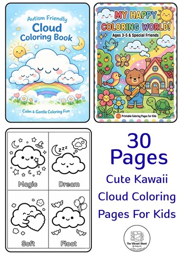 Kawaii Cloud Coloring Pages for Kids Preschool Toddler Autism Friendly PDF Printable Digital Download - Etsy