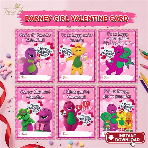 Printable Barney Valentine Card, Fun Valentine Cards for Girls, Instant Download - Etsy