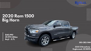 2020 Ram 1500 Big Horn | Stock #: 110087 The Big Horn model of the 2020 Ram 1500 gives drivers a nice combination of a powerful engine with upgraded luxury features. WE OFFER ALL TYPES OF FINANCING ✨ WE OFFER CREDIT UNION FINANCING 📞 303-282-1144 | 3232 S Broadway Englewood, CO 80113 📍 | Royal Automotive