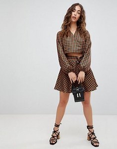Glamorous wrap front top & wrap mini skirt in check two-piece | ASOS