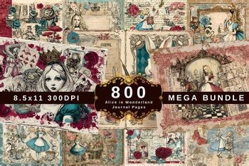 Alice in Wonderland Junk Journal Pages, 800 Printable Vintage Kit, Digital Downl