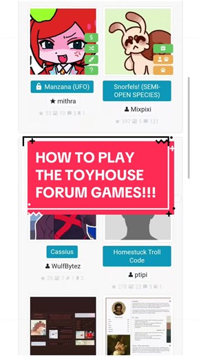 🎨 How to play toyhouse forum games!! 🤔 . There is a whole different ecosystem on toyhouse lol. Consider this your introduction! I will make an acronyms video soon which I think will also explain a lot. You can think of the art games as like… mystery art trades. Because you draw something and get something but you don’t necessarily know who will be drawing for you or who you are drawing for. . . #toyhouse #freeart #arttrade #originalcharacter #ocs