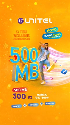 4.5K views · 108 reactions | Se gostas de falar, enviar mensagens e navegar na Net, a UNITEL tem novidades que vão combinar contigo! Estar nas redes sociais nunca soube tão bem como agora. Por apenas 300 kwanzas, activa o no Plano Redes Sociais 1 dia e recebe 500 MB. Marca *157*500# e aumenta a tua dose de diversão! #Unitel #UnitelAngola #novosplanos #redessociais | Unitel | Facebook