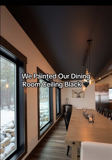 Before vs after 🖤 Same dining room. Same layout. Completely different energy. We just painted our dining room ceiling black — and it changed the entire vibe of the space. This is just the beginning… we’re slowly adding character to our new mountain home, one bold decision at a time. ⬇️ Would you paint your ceiling black, or is it too risky for you? @potterybarn @World Market @Better Homes & Gardens @HomeGoods @Hobby Lobby #TikTokCreatorSearchInsightsIncentive #diningroom #blackceiling #ceilingi