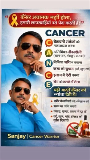 C.A.N.C.E.R Full Form~ Carelessness Addiction Negligence Cancer-causing habits Emotional stress