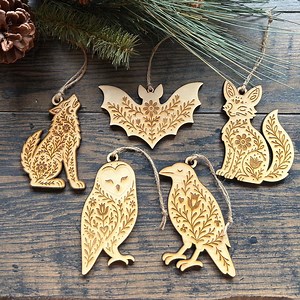 Scandinavian Folk Art Wood Ornaments- Nocturnal Animals- Fennec Fox, Wolf, Crow, Bat, Barn Owl- Nordic Style Holiday Decor - Etsy