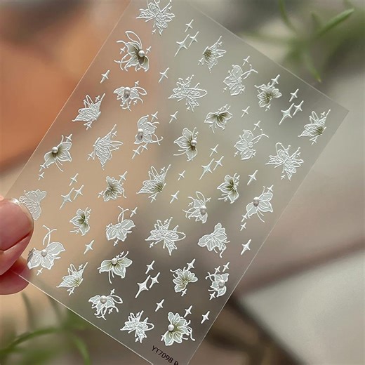 Pearl Butterfly Flower Nail Decal Sticker/ Nail Art/ 3D Adhesive/ DIY Use - Etsy