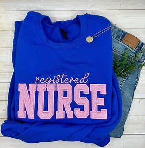 Embroidered Nurse Sweatshirt, Custom RN Glitter Sweatshirt, Cute Nurse Crewneck, Nursing School Graduation Gift, Personalized Career Sweater - Etsy