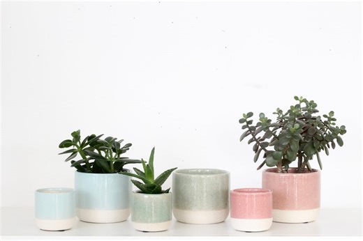Danish Pastel Ceramic Planter Pots With Crackle Glaze - Etsy