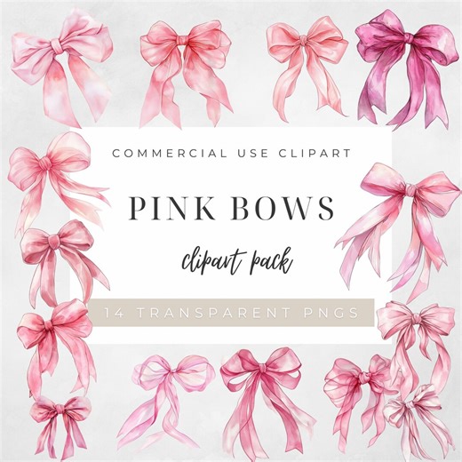 Pink Watercolor Bows Clipart Pack- 300 DPI - PNG - Transparent Background- Perfect for Scrapbooking, Creative Design and More. - Etsy