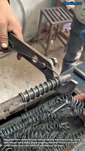 Manual Steel Spring Winding Process #worker #process #metalworking #springmaking #manufacturing