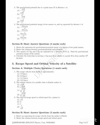 Gravitation Subtopic wise Questions for practice
