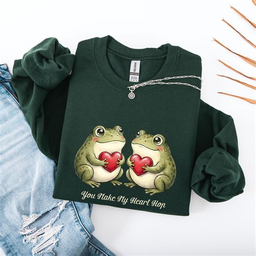 Heart Hop Frog Sweatshirt, Cute Frog Hoodie, Funny Valentines Couple Sweater, Aesthetic Animal Lover Gift, Romantic Frog Graphic Hoodie - Etsy