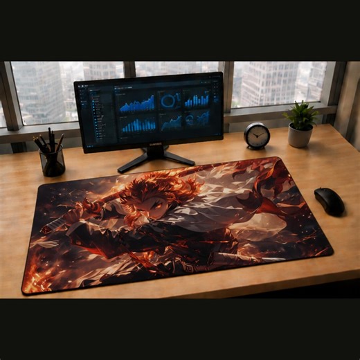 XXL gaming mouse pad, Demon Slayer hero, large manga gaming desktop mat, customized for PC and keyboard, mat. Monster.