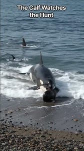 How an Orca Mother Teaches Her Calf to Hunt 🌊🐋#Orca #OrcaFamily #OrcaCalf#shorts #AnimalDiaries