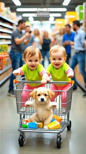 Shopping Cart Dance 🛒💖। Twin Babies 👶👶 + Cute Puppy Fun 😜। Funny Viral Dance Video।