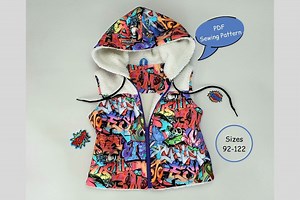 Hooded Vest Pdf Sewing Pattern, Sleeveless Vest, Teddy Jacket, Kids Vest, Fur Vest, Video Tutorial, Children Patterns, Sizes 92-122 - Etsy